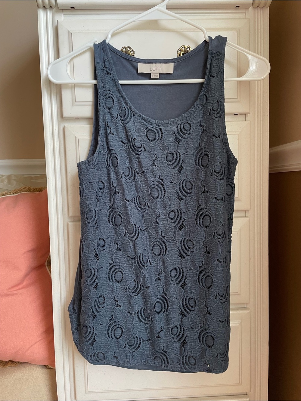 LOFT Slate Blue Floral Lace Tank Top